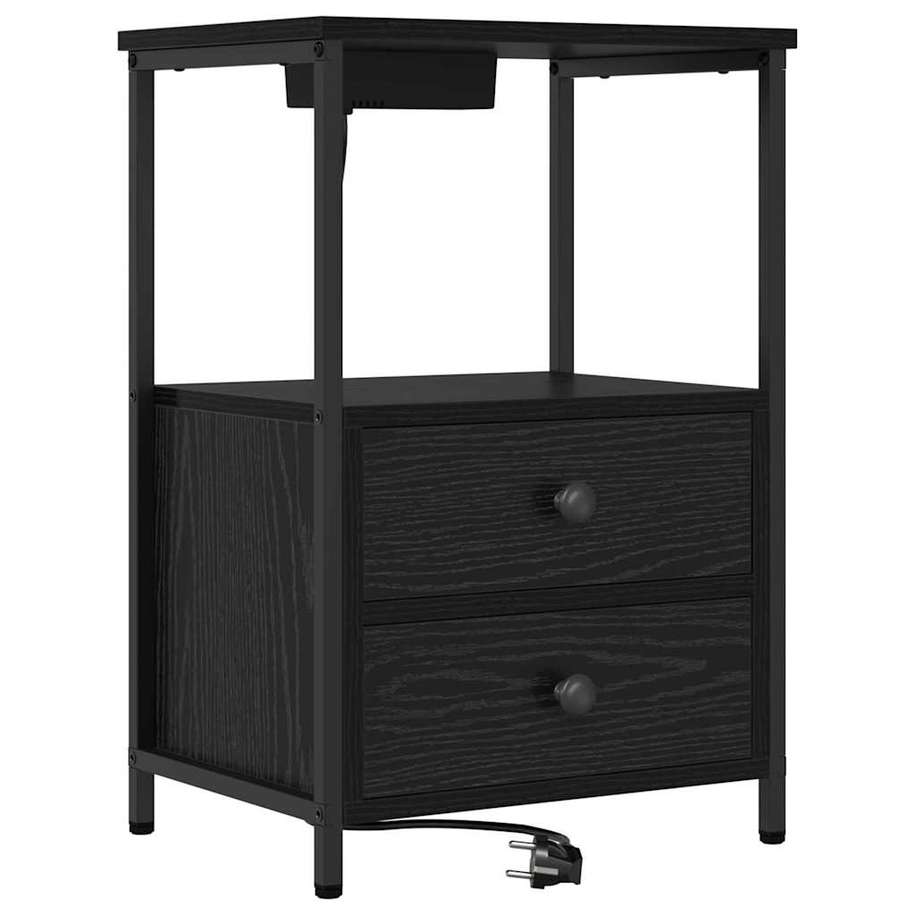 Bedside Cabinet with Charging Station 2 pcs Black oak